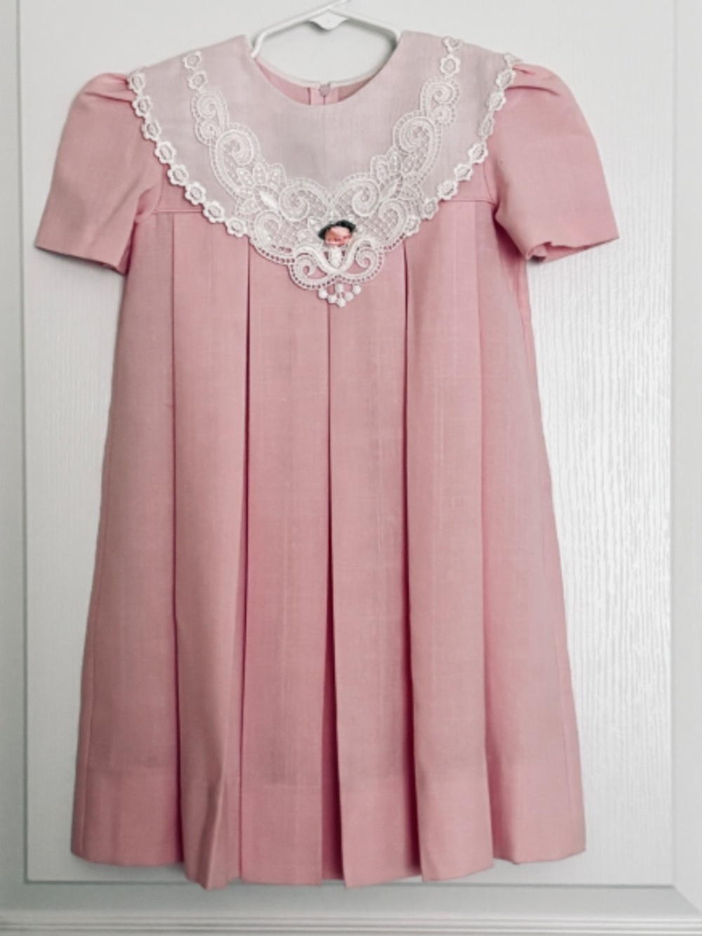 Vintage Jayne Copeland Girl’s Pink Pleated Dress White Lace Collar Size 5
